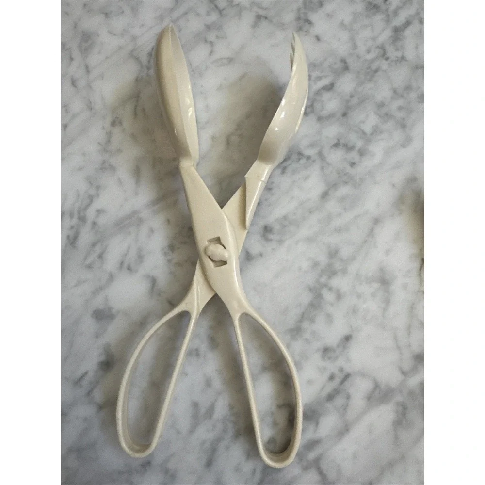Mid Century Salad Tongs Hard Plastic Beige Color 11